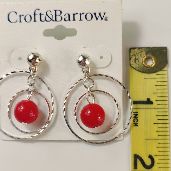 Croft & Barrow Silver Hoop Earrings Set with Red and Black Accents - Picture 4 of 5